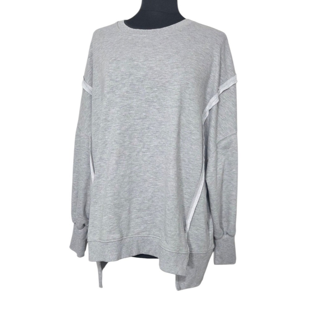 Heather Gray Long Sleeve Sweatshirt Jersey Raw Hem Inside Out Look Women's 2X
